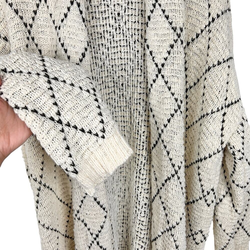 Eileen Fisher Diamond Kimono Cardigan L/XL Soft White and Black Organic Cotton - Picture 4 of 6